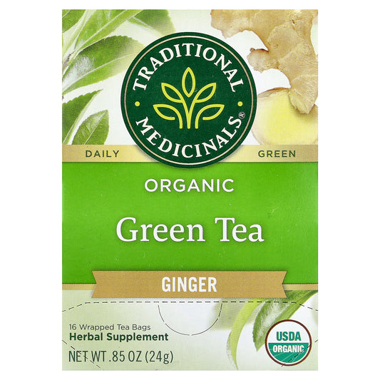 Traditional Medicinals, Organic Green Tea, Ginger, 16 Wrapped Tea Bags, 0.85 oz (24 g)