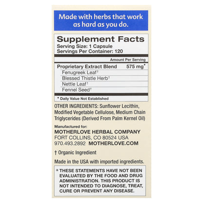 Motherlove, Breastfeeding, More Milk Plus, 120 Liquid Capsules