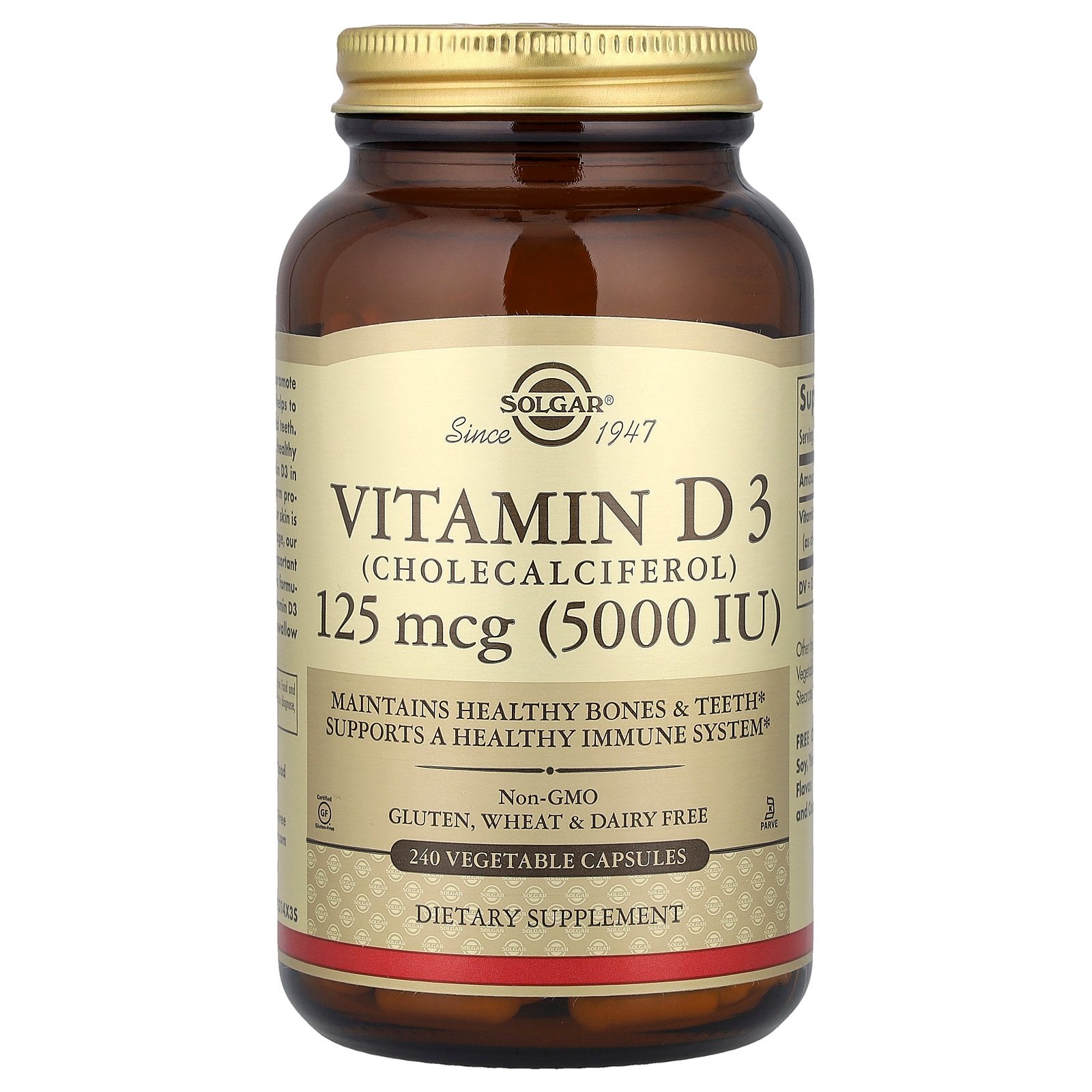 Solgar, Vitamin D3 (Cholecalciferol), 125 mcg (5,000 IU), 240 Vegetable Capsules