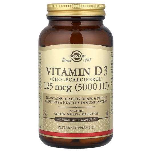 Solgar, Vitamin D3 (Cholecalciferol), 125 mcg (5,000 IU), 240 Vegetable Capsules