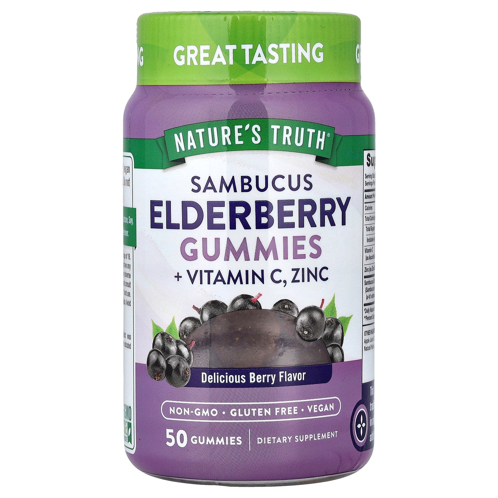 Nature's Truth, Sambucus Elderberry + Vitamin C, Zinc Gummies, Delicious Berry, 50 Gummies
