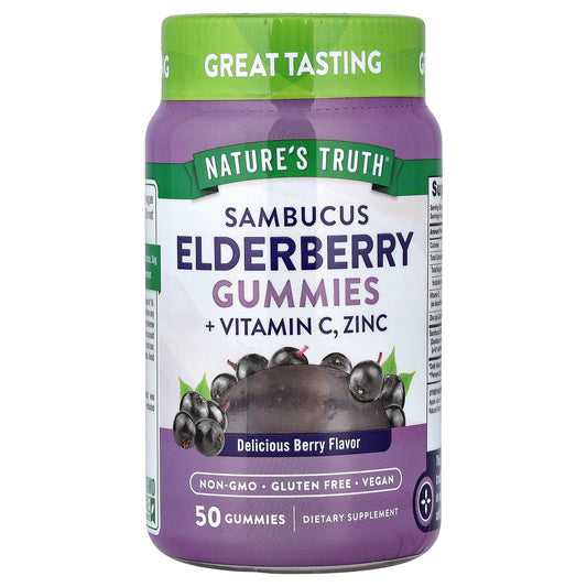 Nature's Truth, Sambucus Elderberry + Vitamin C, Zinc Gummies, Delicious Berry, 50 Gummies