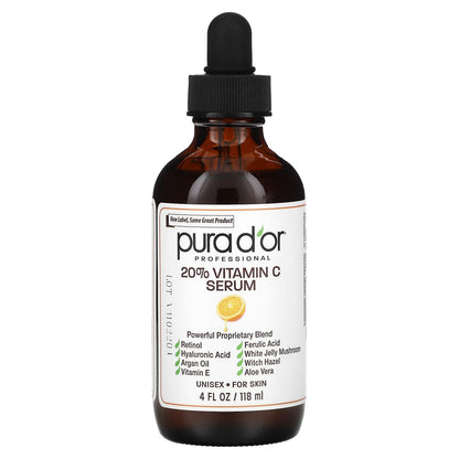 Pura D'or, 20% Vitamin C Serum, 4 fl oz (118 ml)