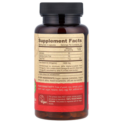 Deva, Premium Vegan Chia Seed Oil, 90 Vegan Caps (500 mg per Capsule)
