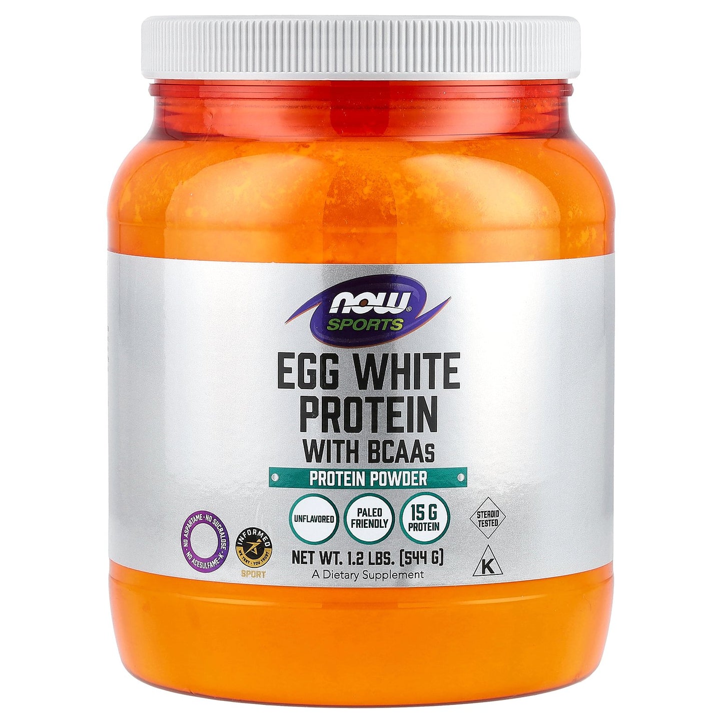 NOW Foods, Sports, Egg White Protein with BCAAs, Protein Powder, Unflavored, 1.2 lbs (544 g)