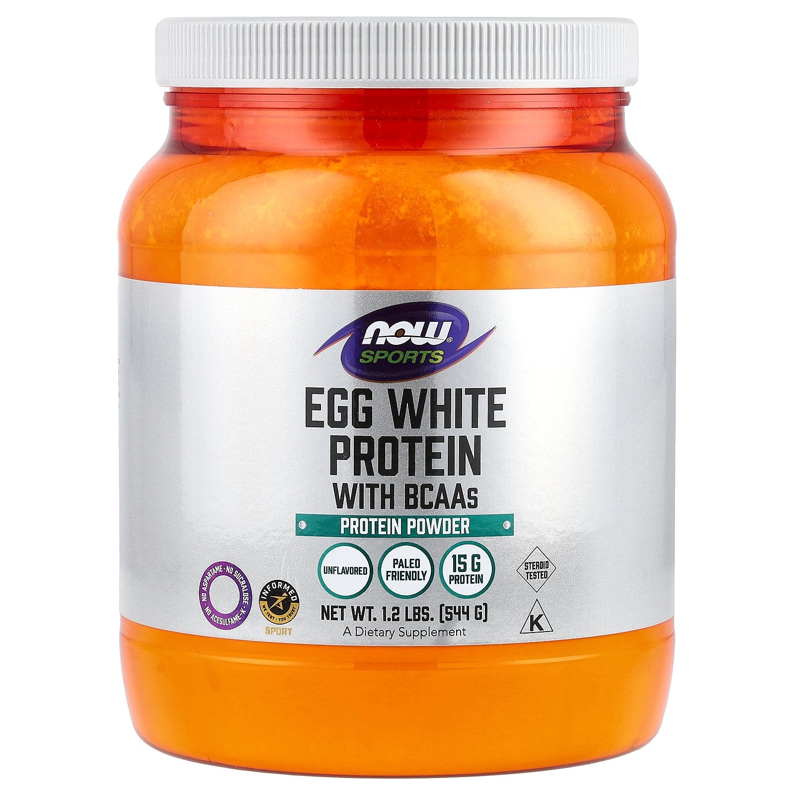NOW Foods, Sports, Egg White Protein with BCAAs, Protein Powder, Unflavored, 1.2 lbs (544 g)