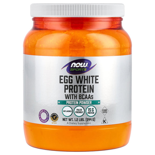 NOW Foods, Sports, Egg White Protein with BCAAs, Protein Powder, Unflavored, 1.2 lbs (544 g)