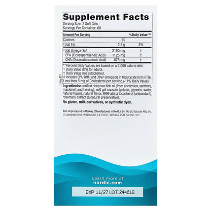 Nordic Naturals, Ultimate Omega® 2X, Lemon, 120 Soft Gels (1,075 mg per Soft Gel)