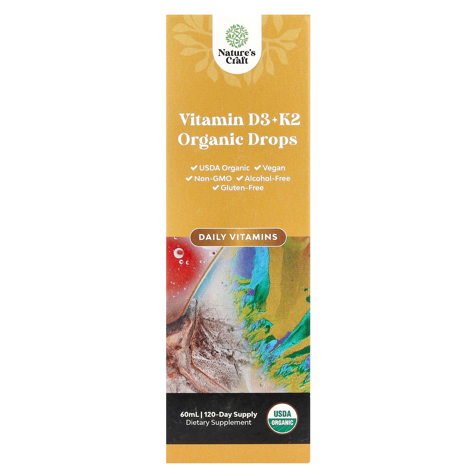 Nature's Craft, Organic Vitamin D3 + K2 Drops, Alcohol-Free, 60 ml