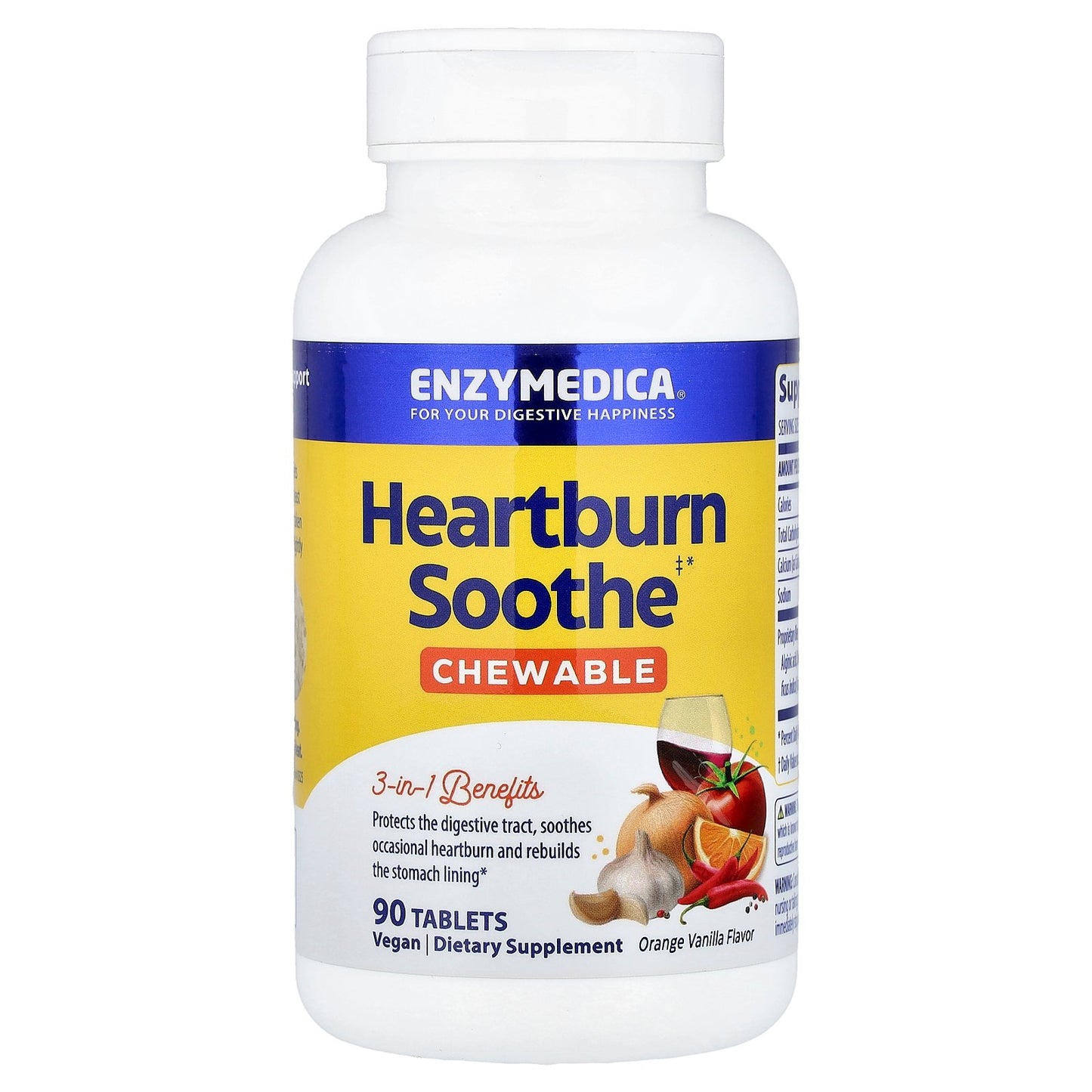 Enzymedica, Heartburn Soothe, Orange Vanilla, 90 Tablets