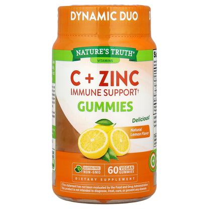 Nature's Truth, C + Zinc, Immune Support Gummies, Natural Lemon, 60 Vegan Gummies