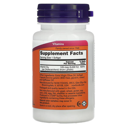 NOW Foods, Vitamin D-3, High Potency, 5,000 IU, 120 Softgels