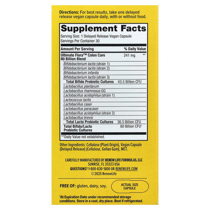 Renew Life, Ultimate Flora™ Colon Care Probiotic, 30 Delayed Release Vegan Capsules