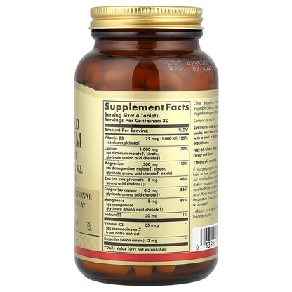 Solgar, Advanced Calcium Complex + Vitamins D3, K2, Zinc, Boron, 120 Tablets