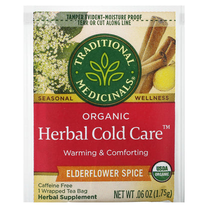 Traditional Medicinals, Organic Herbal Cold Care™, Elderflower Spice, Caffeine Free, 16 Wrapped Tea Bags, 0.99 oz (28 g)