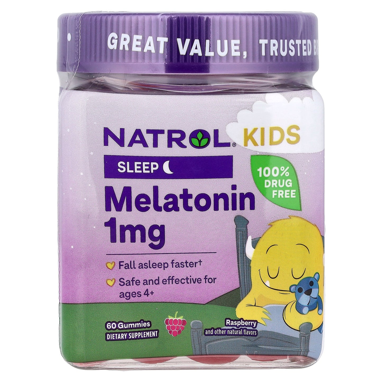 Natrol, Kids, Melatonin Gummies, Ages 4+, Raspberry, 1 mg, 60 Gummies