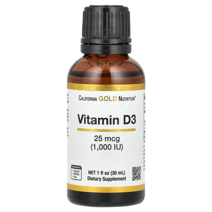 California Gold Nutrition, Vitamin D3, 25 mcg (1,000 IU), 1  fl oz (30 ml)