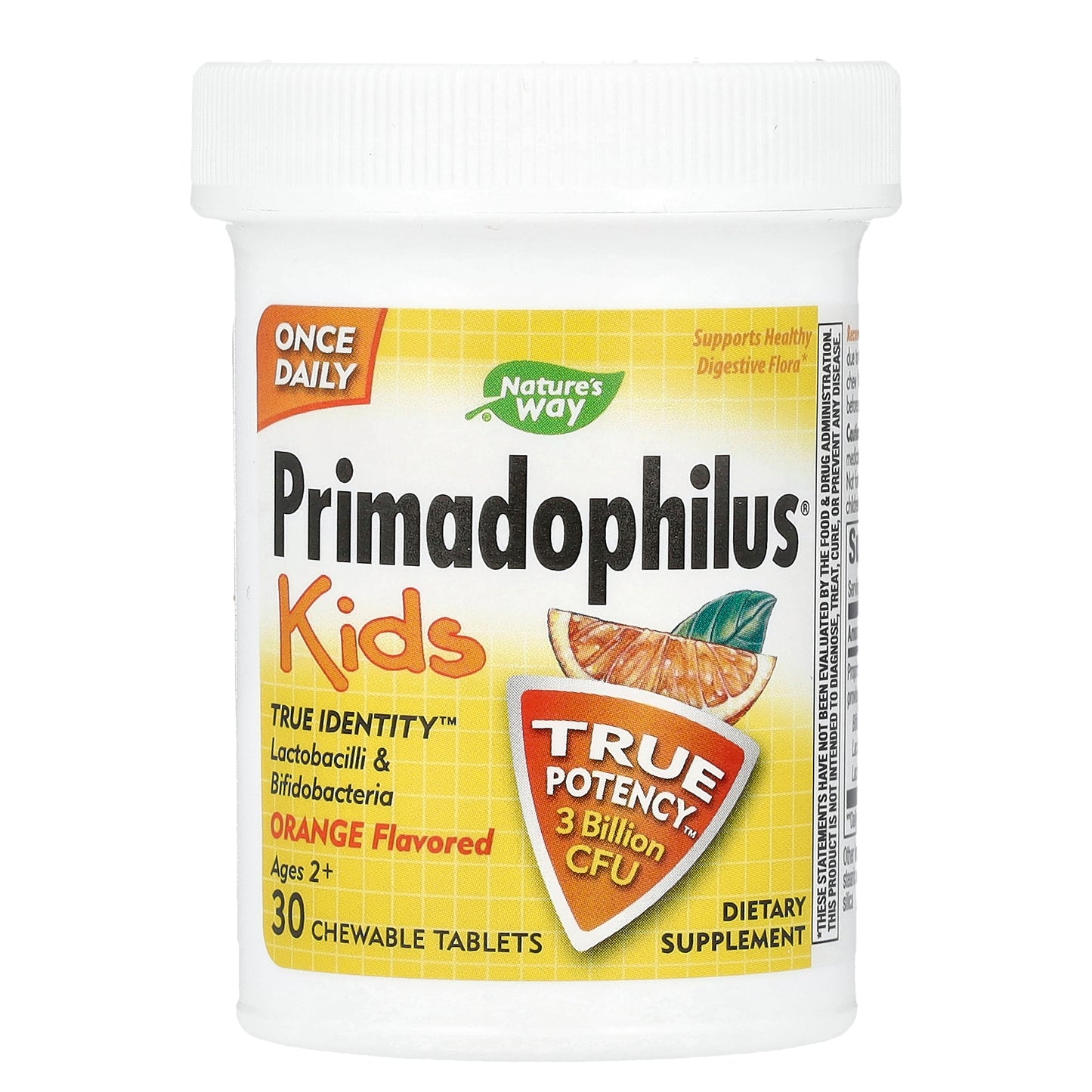 Nature's Way, Primadophilus, Kids, Ages 2+, Orange, 3 Billion CFU, 30 Chewable Tablets