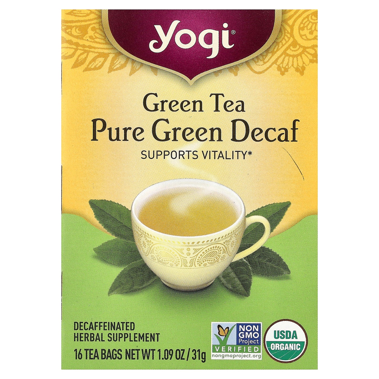 Yogi Tea, Green Tea Pure Green, Decaf, 16 Tea Bags, 1.09 oz (31 g)