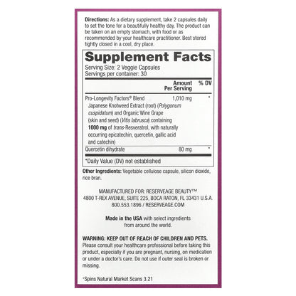 Reserveage Beauty, Resveratrol, 60 Veggie Capsules