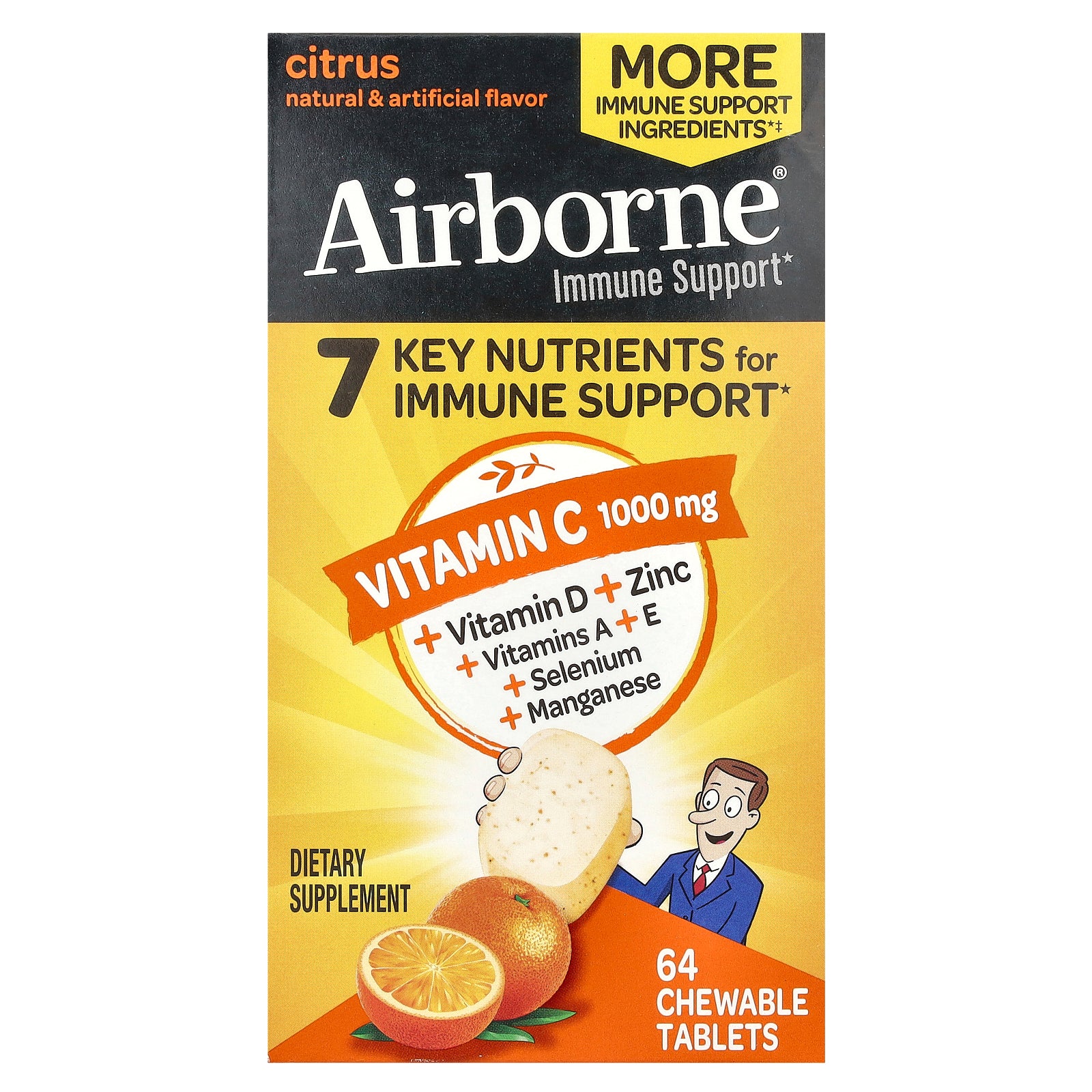 AirBorne, Vitamin C, Citrus, 1,000 mg, 64 Chewable Tablets