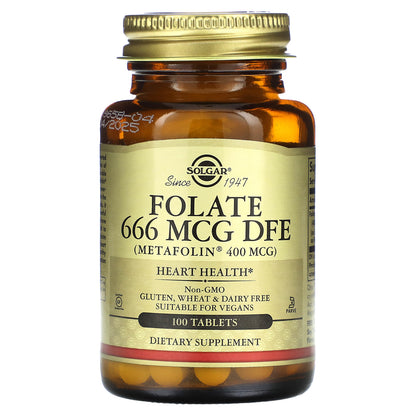 Solgar, Folate, 666 mcg, 100 Tablets (666 mcg DFE per Tablet)