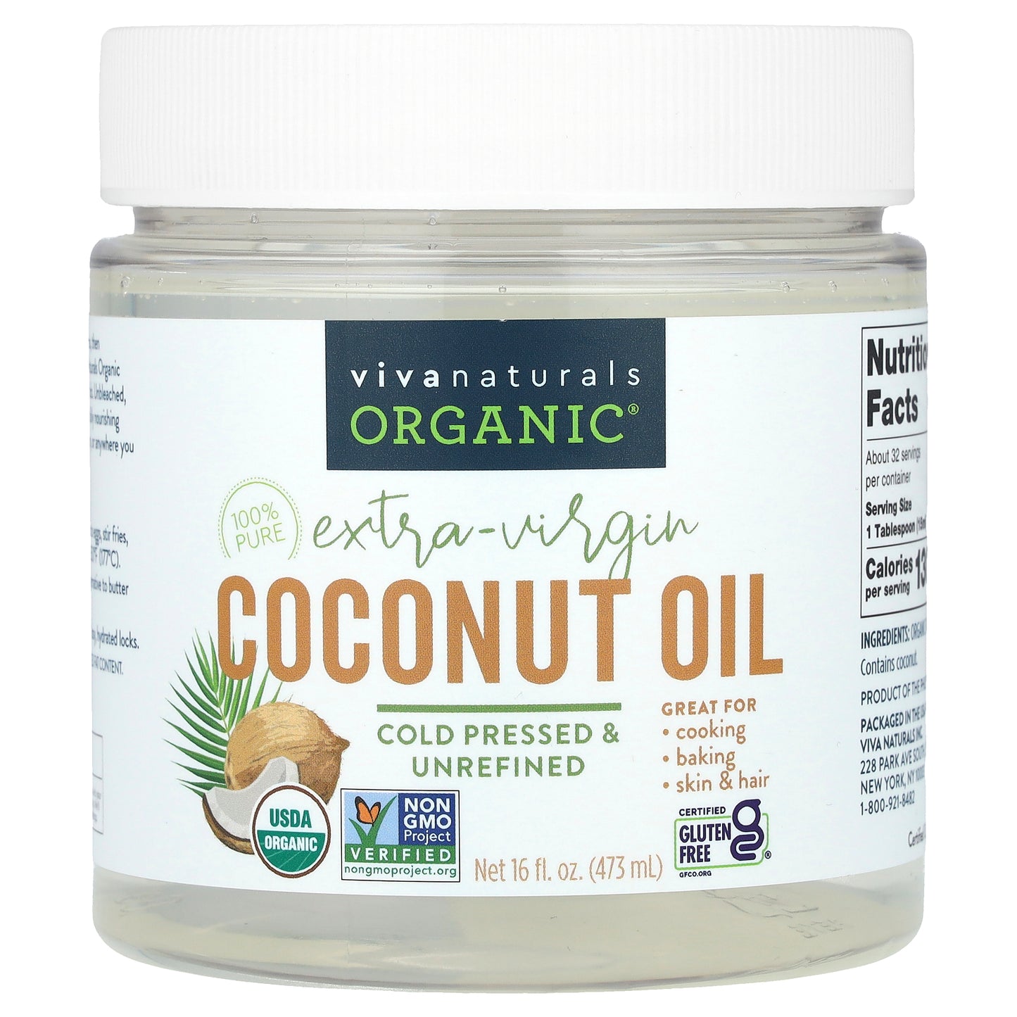 Viva Naturals, Organic Extra-Virgin Coconut Oil, 16 fl oz (473 ml)