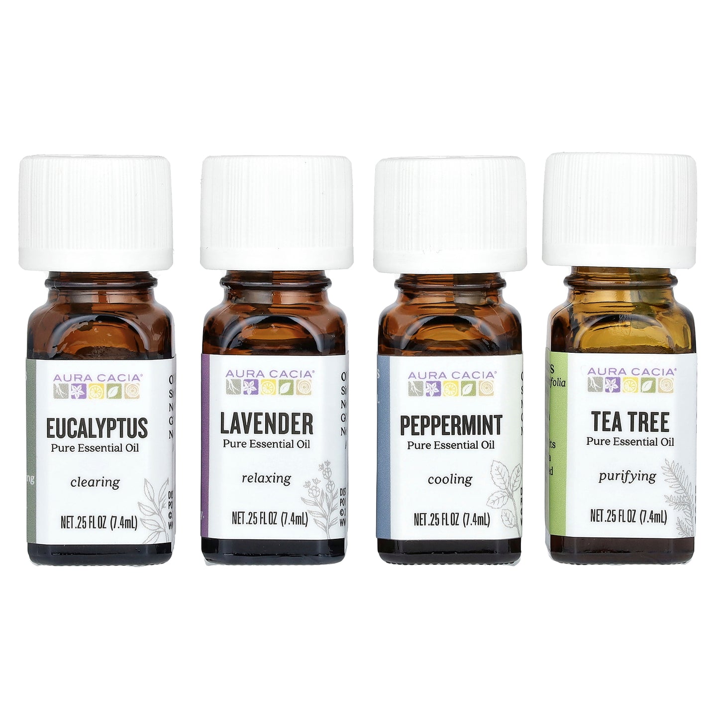 Aura Cacia, Pure Essential Oils, Discover Kit, 4 Bottles, 0.25 fl oz (7.4 ml) Each