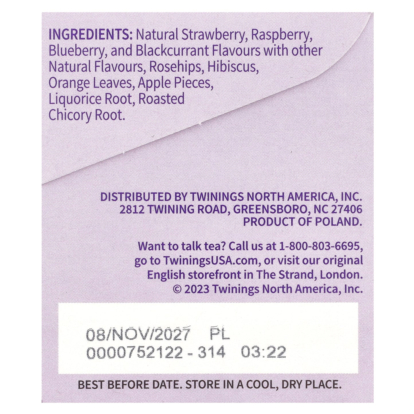 Twinings, Flavored Herbal Tea, Wild Berries, Caffeine Free, 20 Tea Bags, 1.41 oz (40 g)