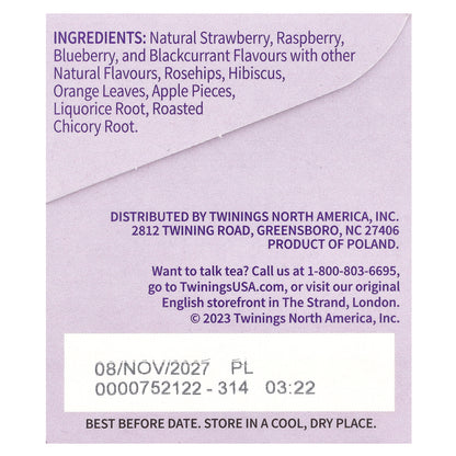 Twinings, Flavored Herbal Tea, Wild Berries, Caffeine Free, 20 Tea Bags, 1.41 oz (40 g)