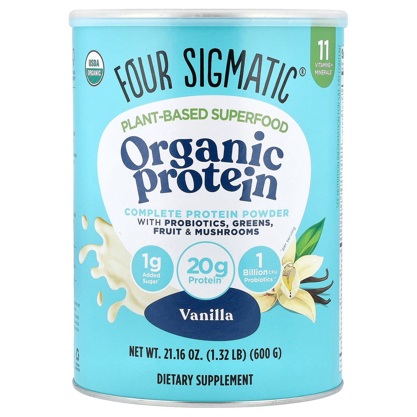 Four Sigmatic, Plant-Based Superfood, Organic Protein, Vanilla, 1.32 lb (600 g)