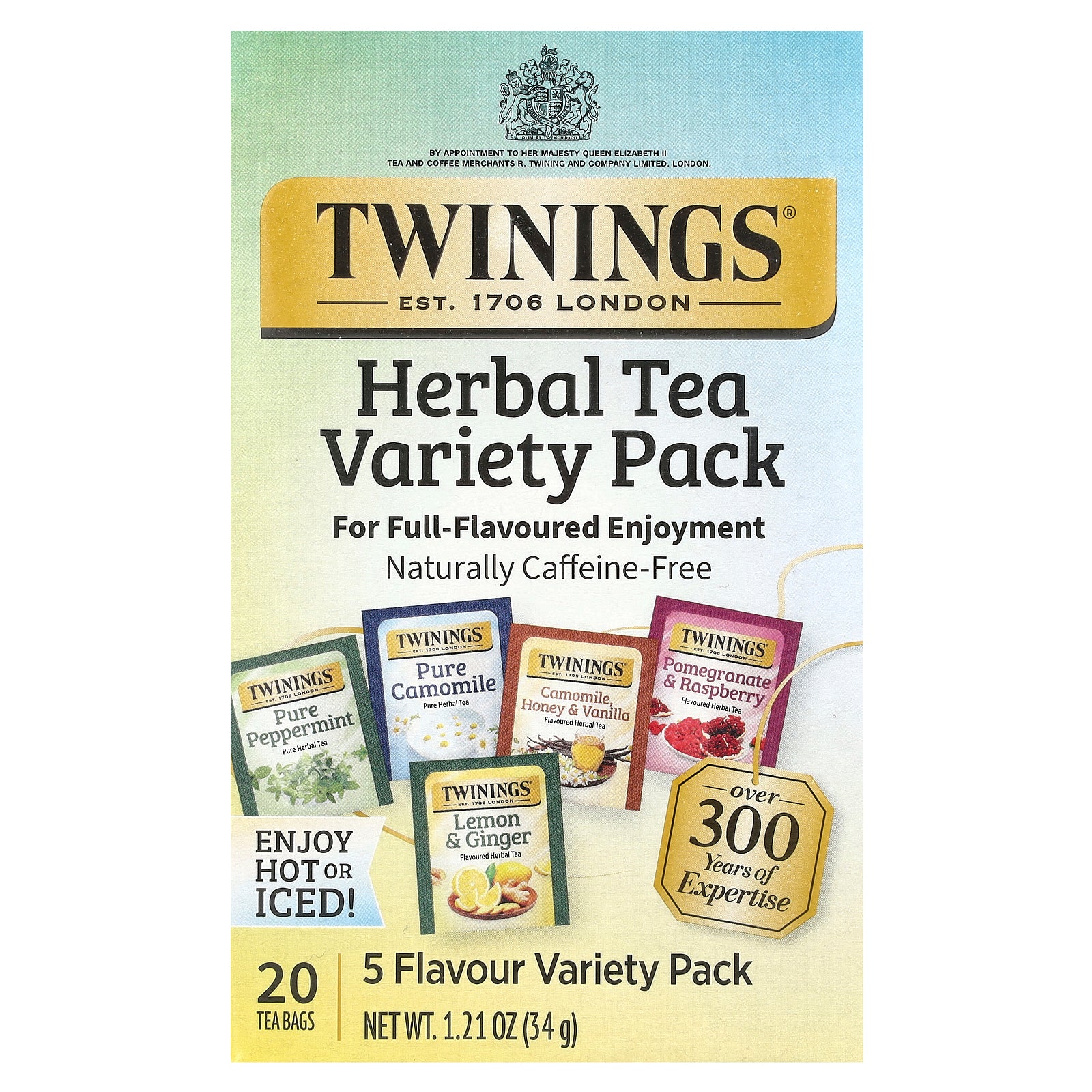 Twinings, Herbal Tea Variety Pack, Caffeine Free, 20 Tea Bags, 1.21 oz (34 g)