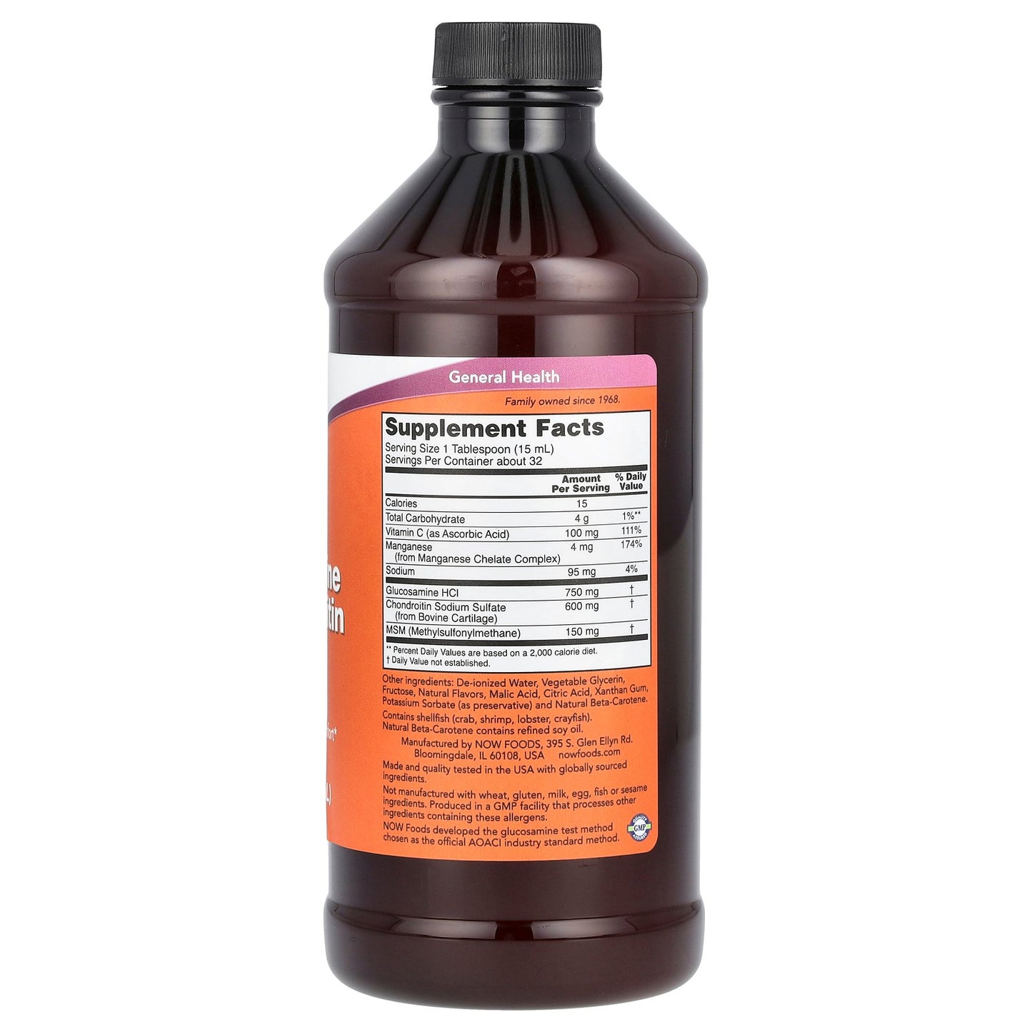 NOW Foods, Liquid Glucosamine & Chondroitin with MSM, Citrus, 16 fl oz (473 ml)