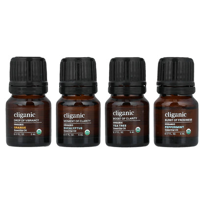 Cliganic, The Basics, Essential Oil Aromatherapy Set, 4 Piece Set