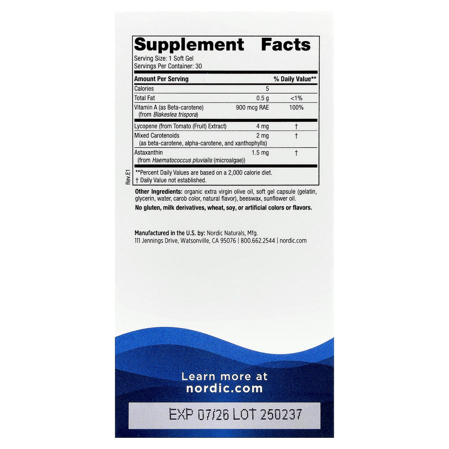 Nordic Naturals, Vitamin A + Carotenoids, 30 Soft Gels