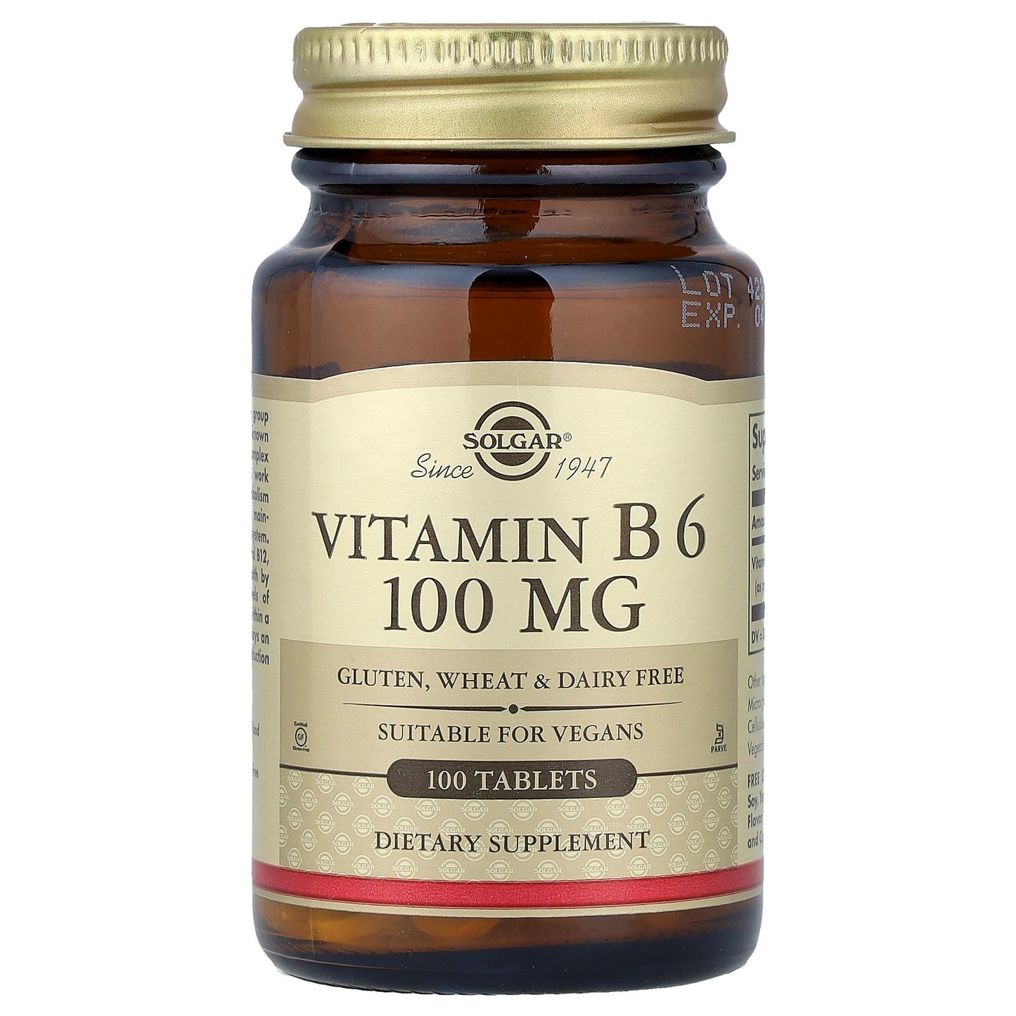 Solgar, Vitamin B6, 100 mg, 100 Tablets