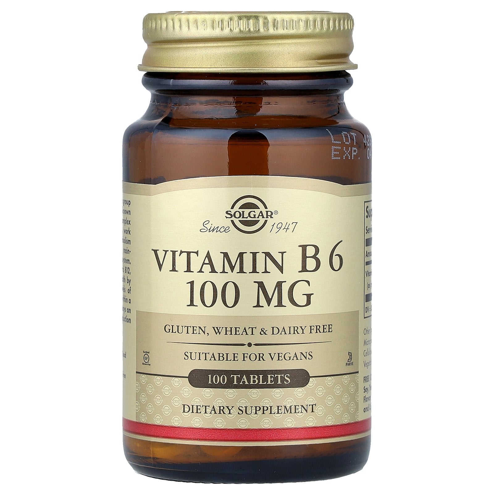 Solgar, Vitamin B6, 100 mg, 100 Tablets