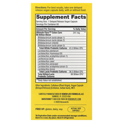 Renew Life, Colon Care Ultimate Flora™ Probiotic, 60 Delayed Release Vegan Capsules