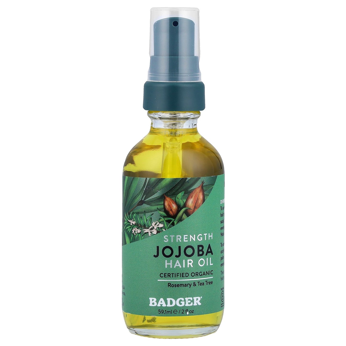 Badger, Jojoba Hair Oil, Rosemary & Tea Tree , 2 fl oz (59.1 ml)