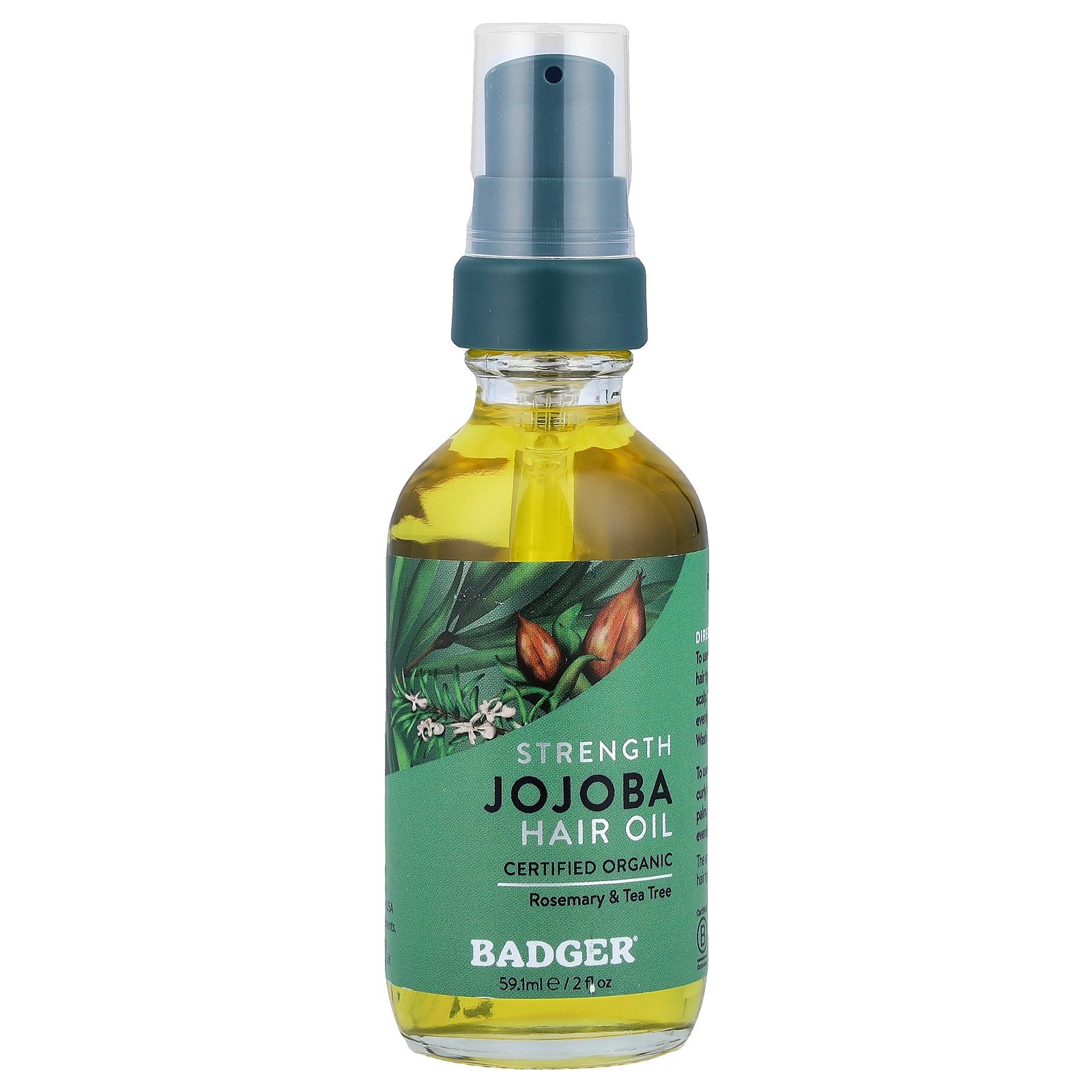 Badger, Jojoba Hair Oil, Rosemary & Tea Tree , 2 fl oz (59.1 ml)