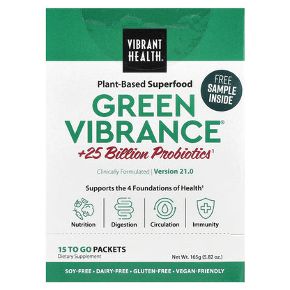 Vibrant Health, Green Vibrance +25 Billion Probiotics, Version 19.1, 15 Packets, 5.96 oz (168.9 g)