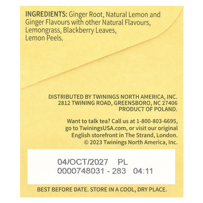 Twinings, Flavored Herbal Tea, Lemon & Ginger, Caffeine Free, 20 Tea Bags, 1.06 oz (30 g)