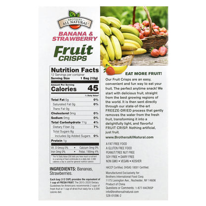 Brothers-All-Natural, Fruit Crisps, Banana & Strawberries, 12 Single-Serve Bags, 0.42 oz (12 g) Each