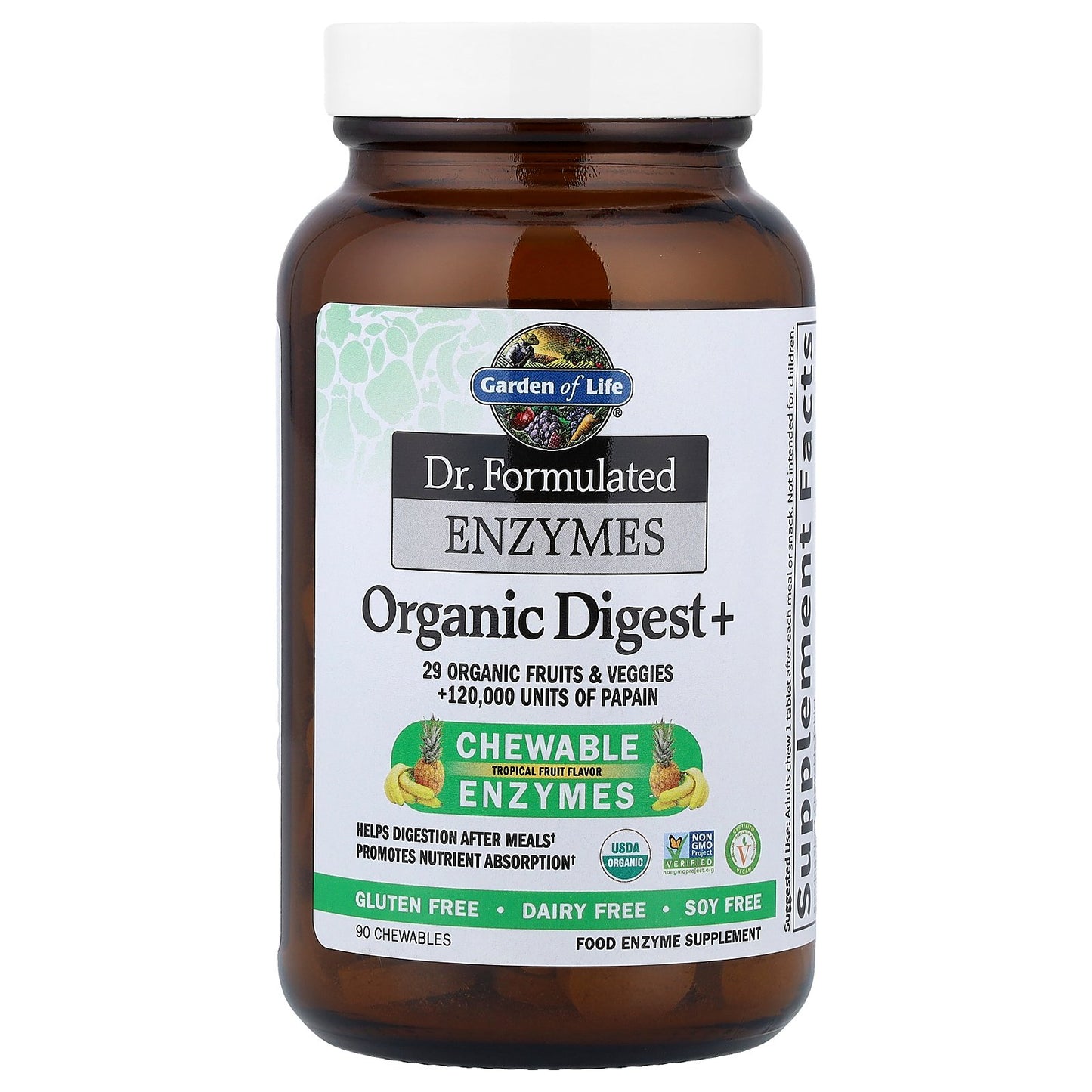 Garden of Life, Dr. Formulated Enzymes, Organic Digest+, Tropical Fruit, 90 Chewables