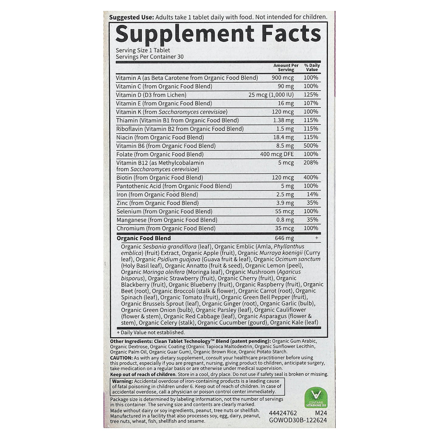 Garden of Life, Organics, Women's Once Daily, Whole Food Multivitamin, 30 Vegan Tablets