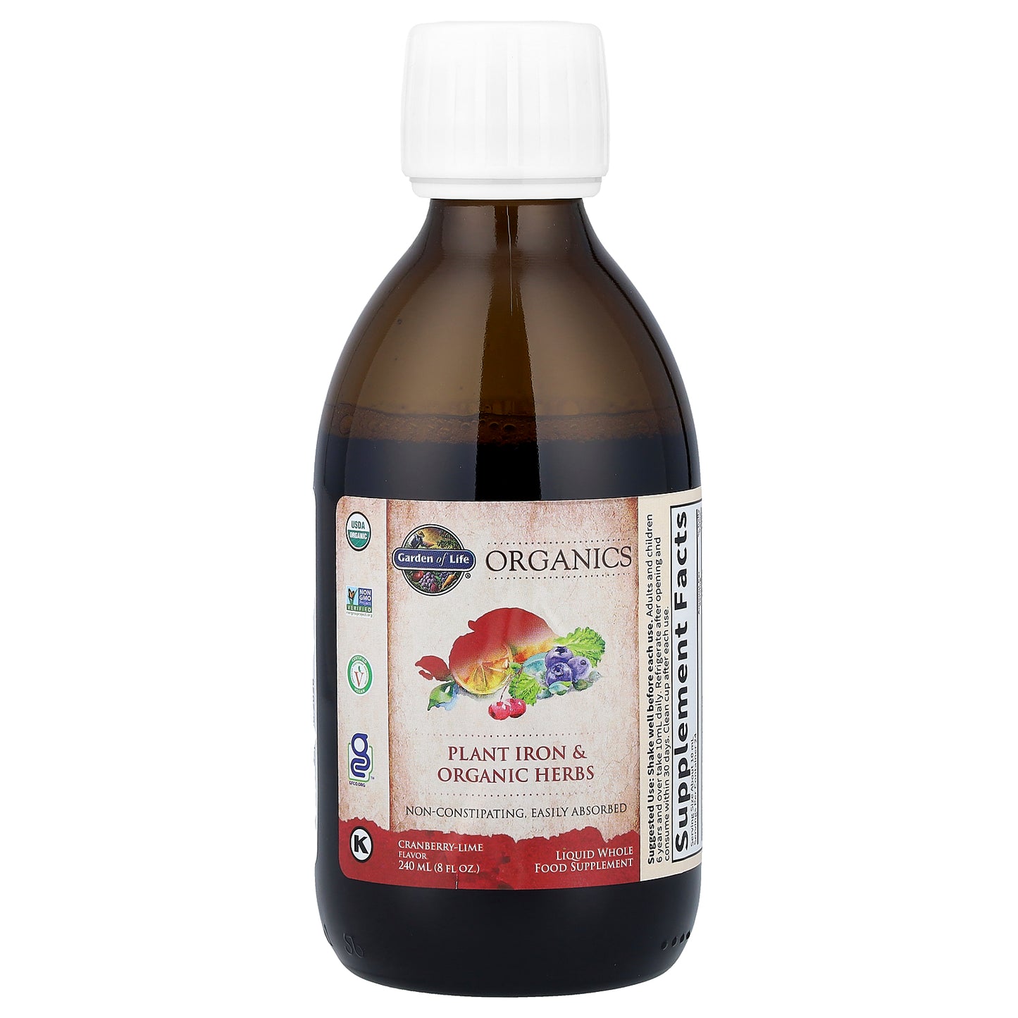 Garden of Life, Organics, Plant Iron & Organic Herbs, Cranberry-Lime, 8 fl oz (240 ml)