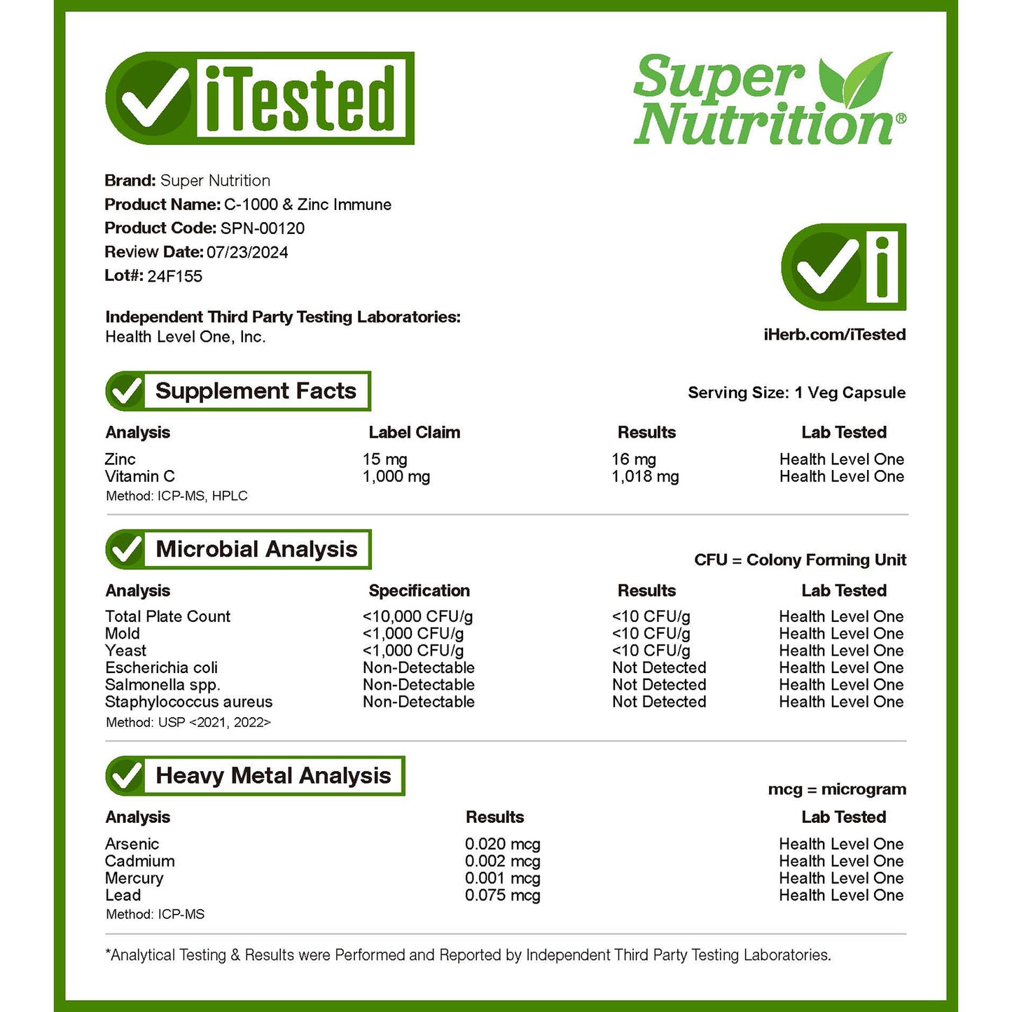 Super Nutrition, C-1000 & Zinc Immune, 120 Veggie Capsules