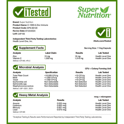 Super Nutrition, C-1000 & Zinc Immune, 120 Veggie Capsules