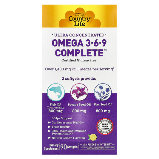 Country Life, Ultra Concentrated Omega 3-6-9 Complete, Natural Lemon, 90 Softgels