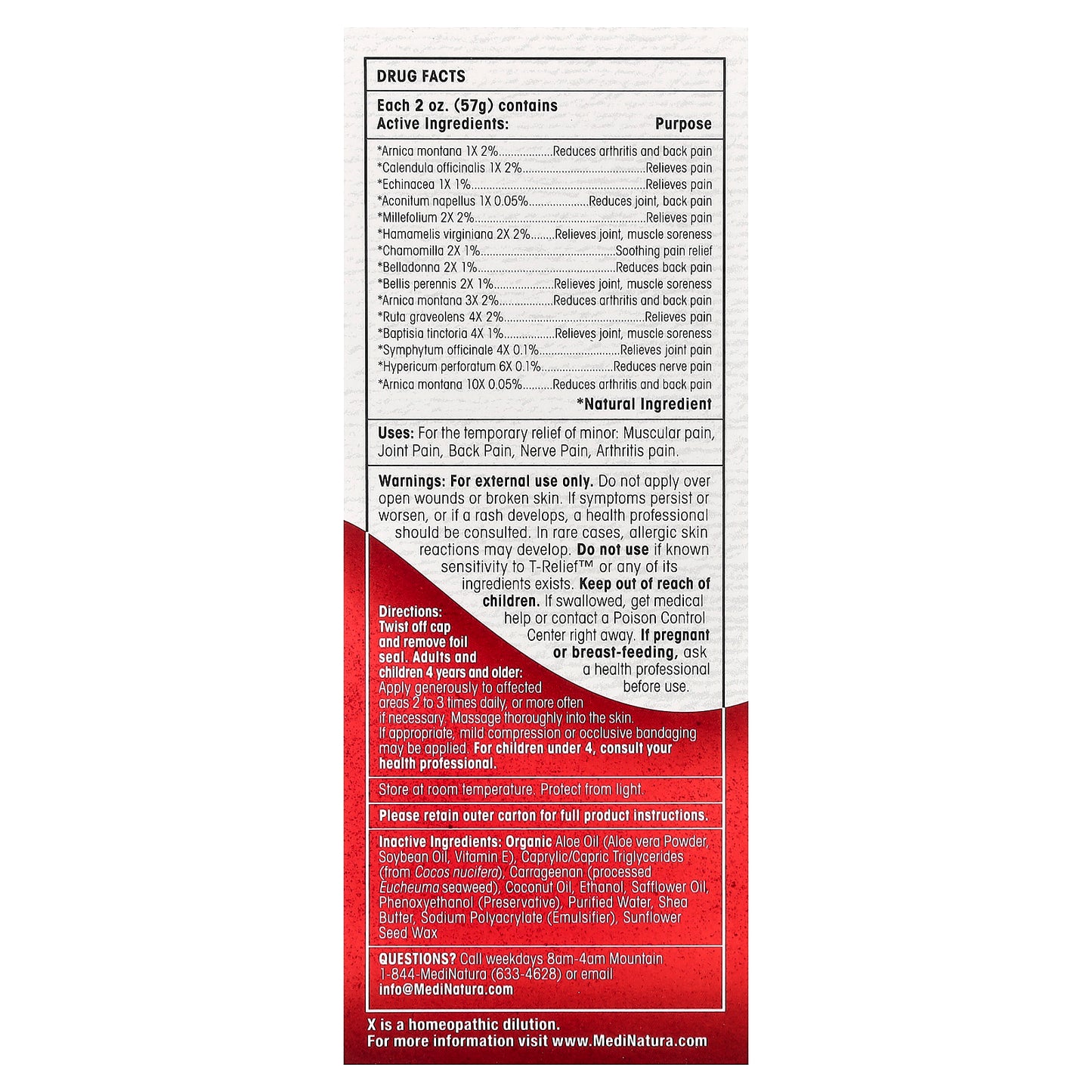 MediNatura, T-Relief™, Arnica +12, Plant-Based Relief Cream, 2 oz (57 g)